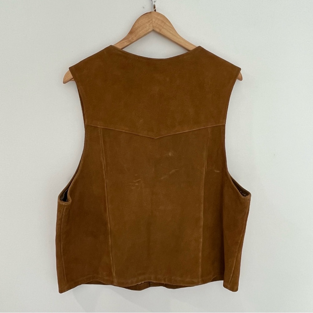 Vintage Brown Suede Leather Vest 70s Design Lining Western | Mens 46 - Picture 2 of 11